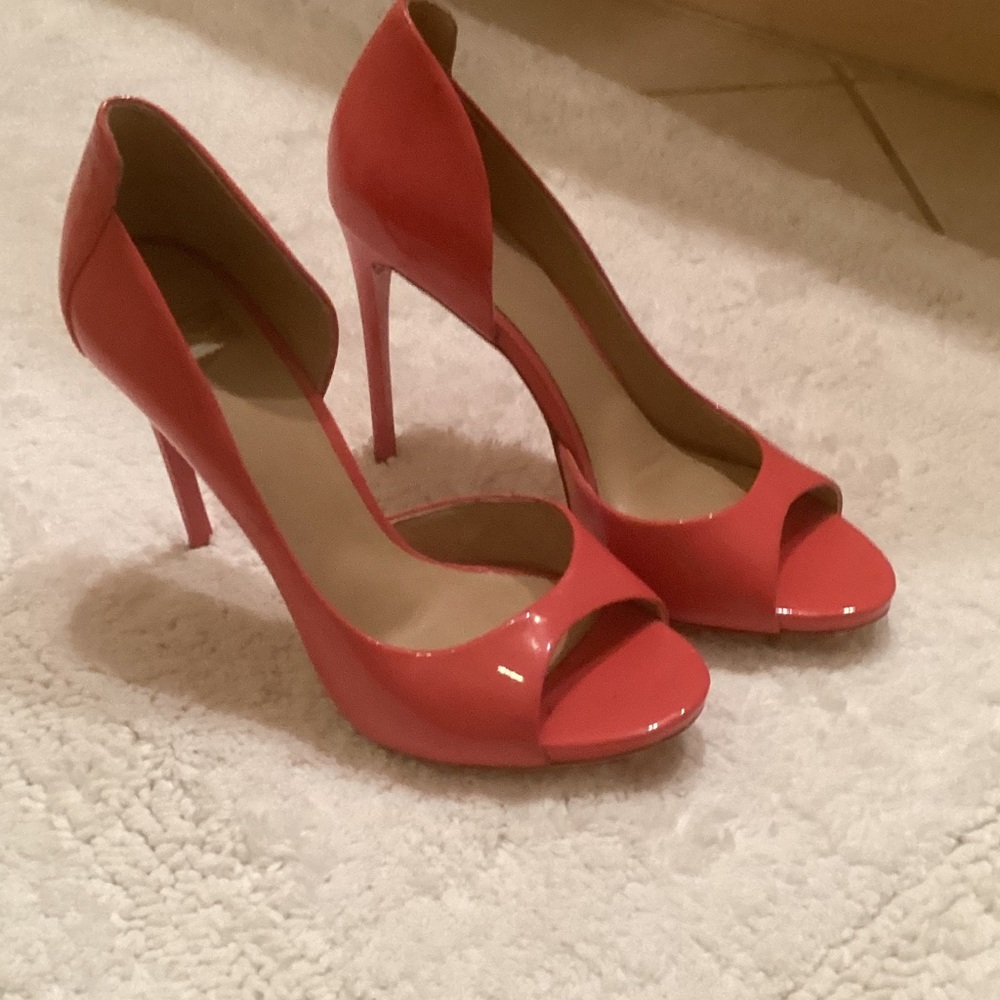 Guess by Marciano Coral Patent Peep-Toe Stilettos